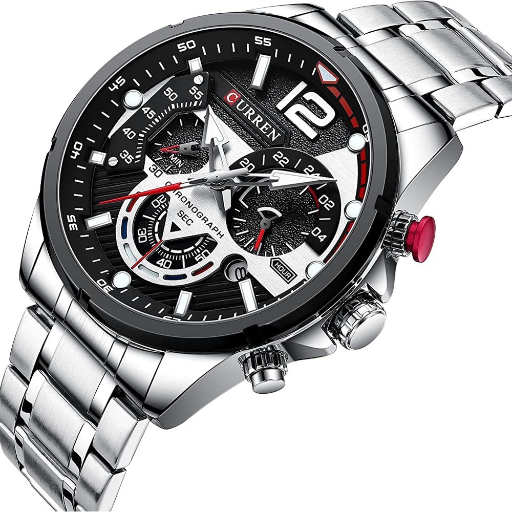 New Silver Chronograph Mens Sport Quartz Waterproof Luxury Stainless Steel Watch - Picture 13 of 13